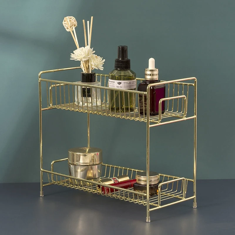 Luxury Skincare Makeup - Luksusowy metalowy złoty stojak na kosmetyki,